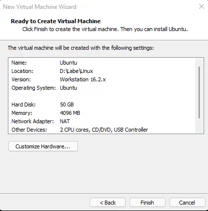 Ready to create virtual machine