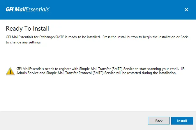Ready to install GFI Mailessentials v21.6
