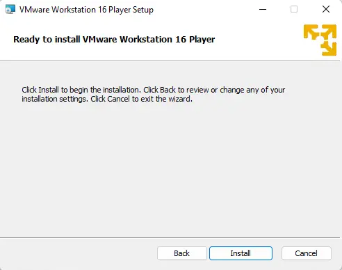 Ready to install VMware player