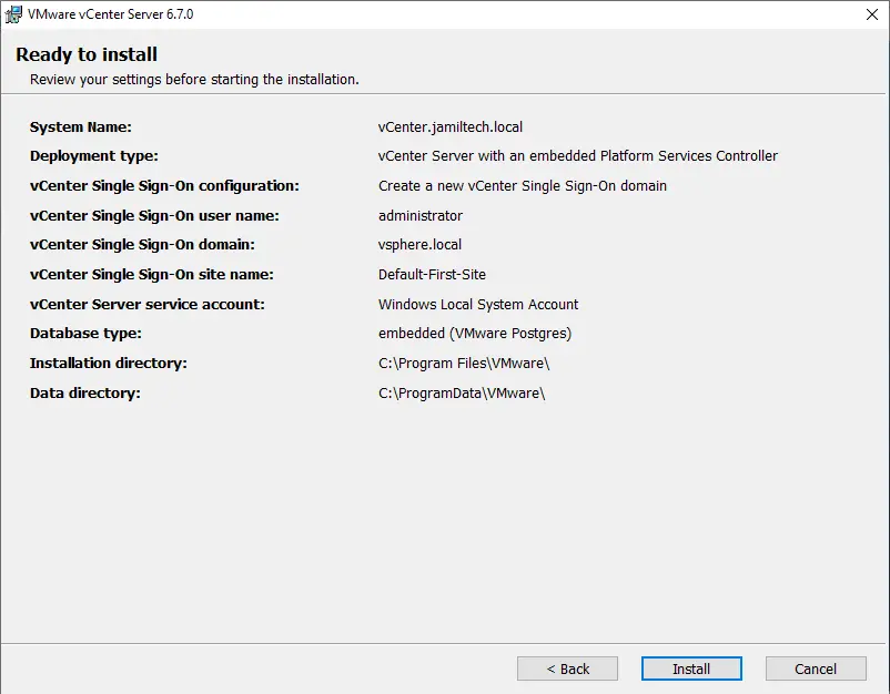 Ready to install vCenter 6.7