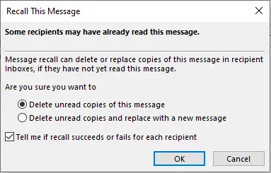 Recall an email in outlook