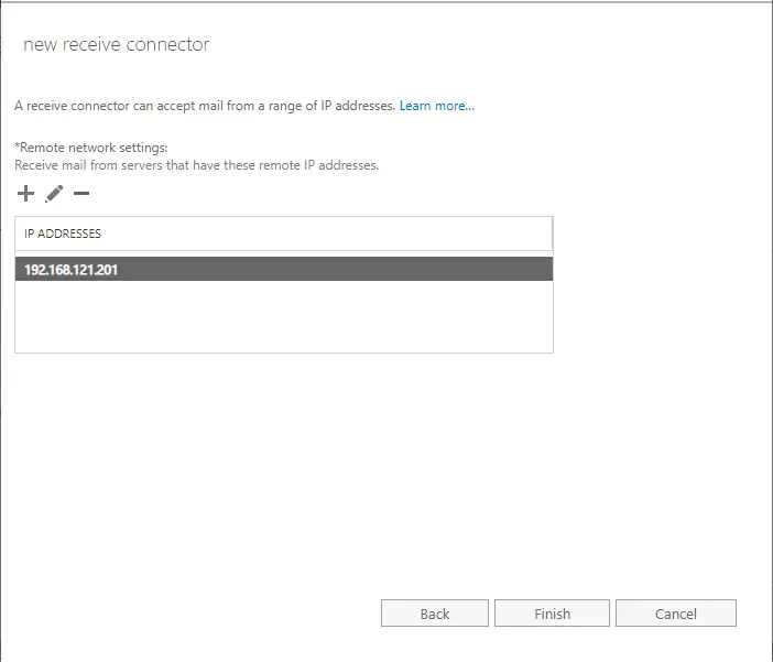 Receive connector remote network settings