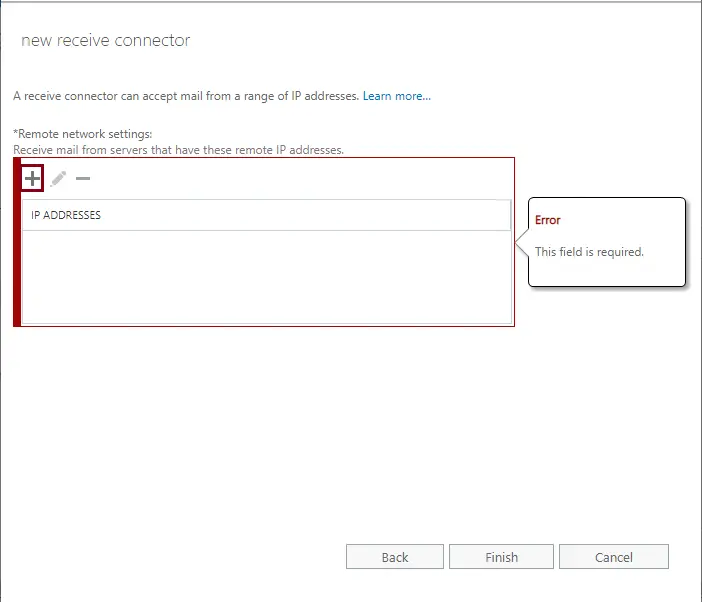 Receive connector remote network settings