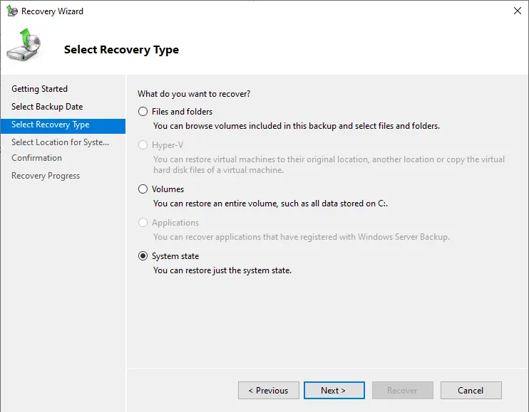 Recover active directory recovery type