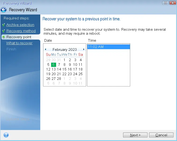 Recovery point Acronis true image