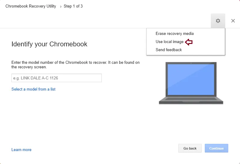 Recovery utility identify your chromebook