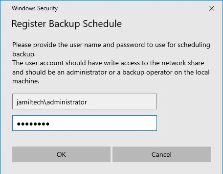 Register backup schedule credentials