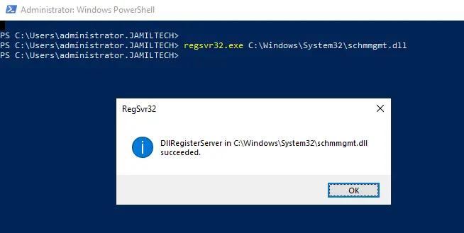 Register the schmmgmt.dll PowerShell