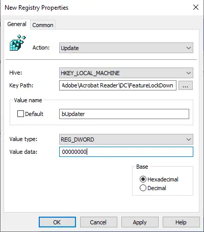 Registry Item to disable Adobe Reader Updates