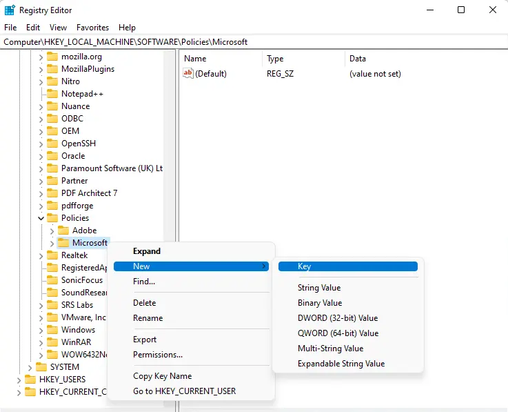 Registry editor