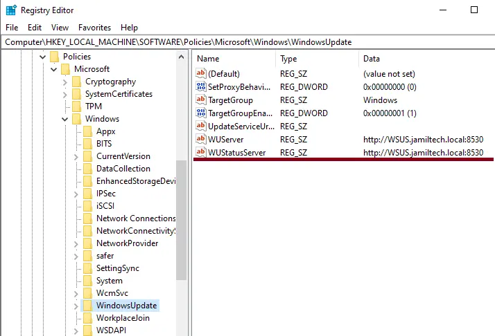 Registry editor Windowsupdate