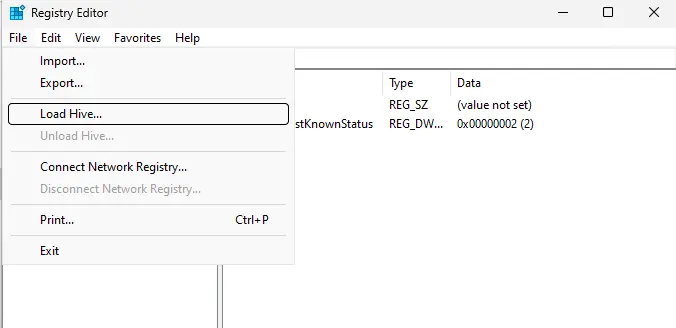 Registry editor load hive