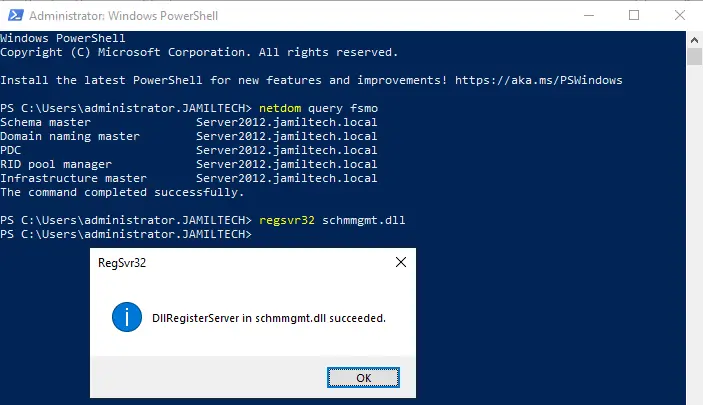 Regsvr32 schmmgmt.dll PowerShell