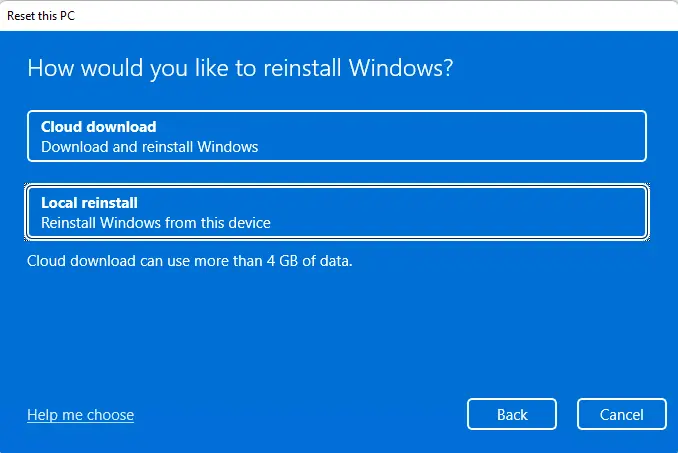 Reinstall Windows local reinstall