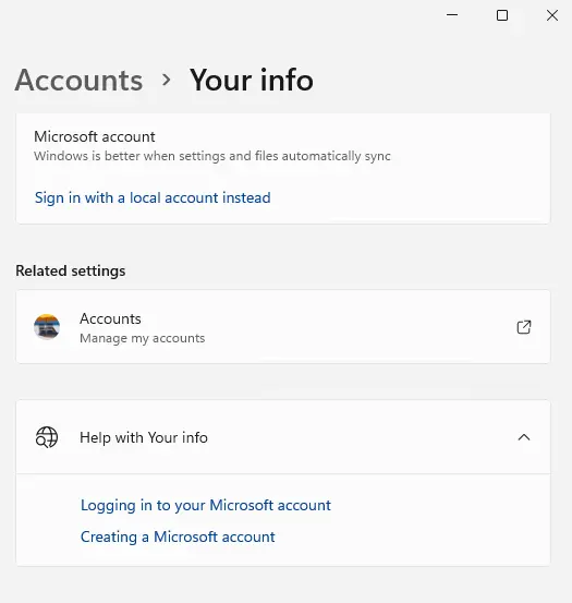 Related settings manage my accounts