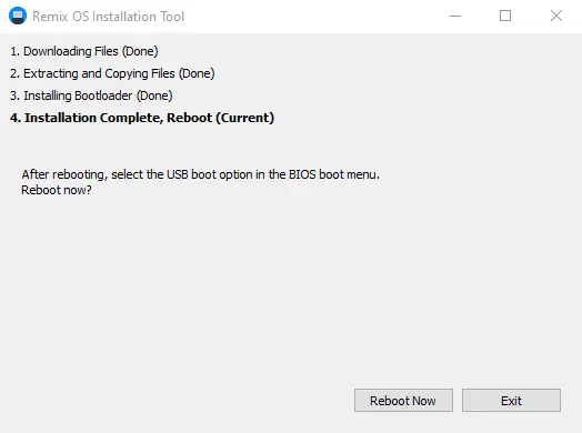 Remix OS USB installation complete