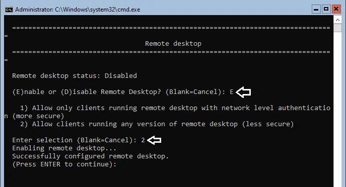 Remote desktop windows server core