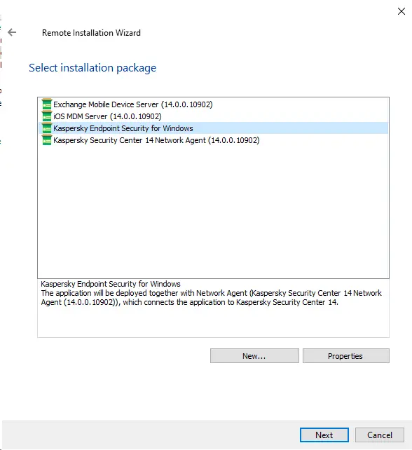 Remote installation package Kaspersky