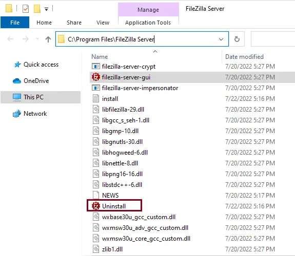 Remove FileZilla server