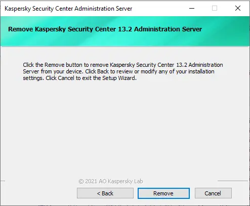 Remove Kaspersky security center 13.2 administration server