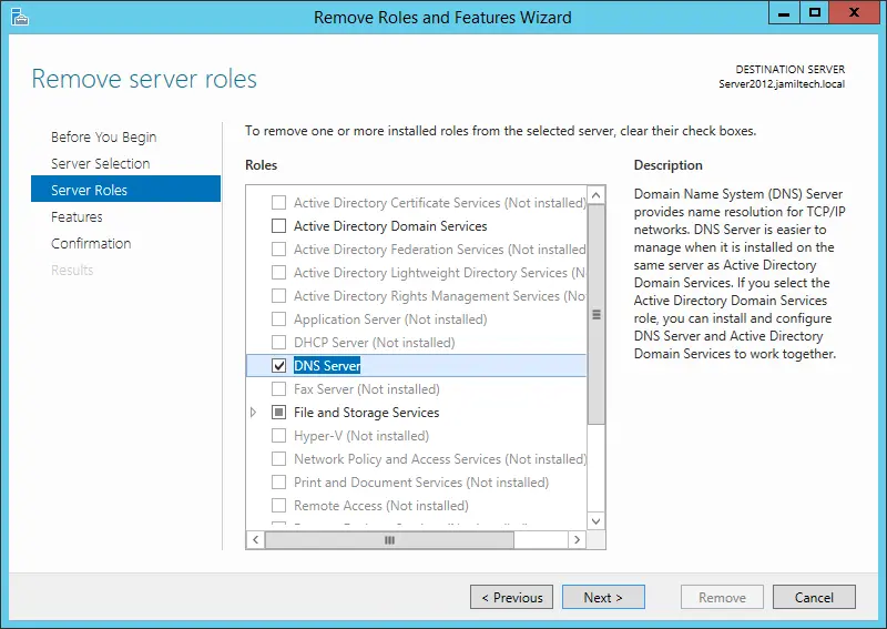 Remove Server roles DNS Server