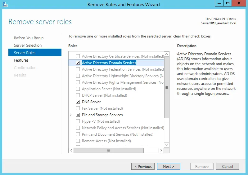 Remove Server roles active directory