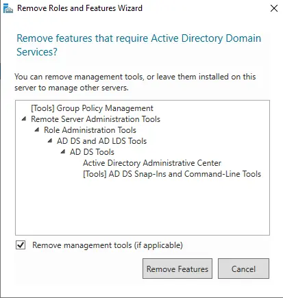 Remove features that required active directory