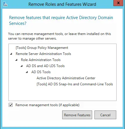 Remove features that required active directory