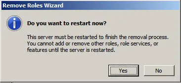 Remove role wizard restart now