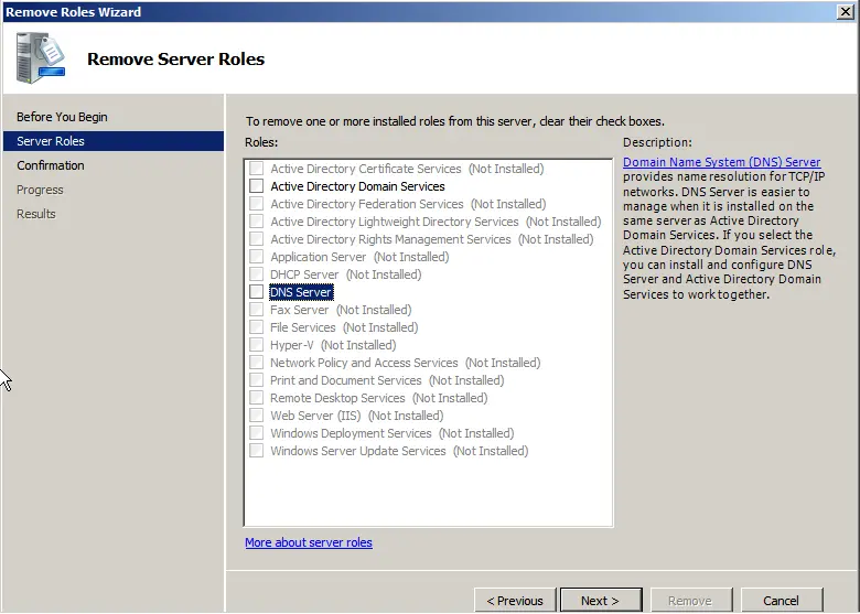 Remove server roles active directory