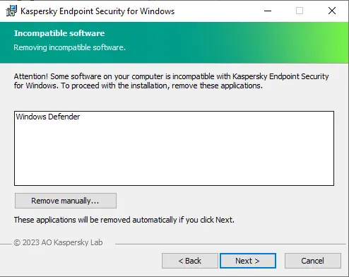 Removing incompatible software Kaspersky