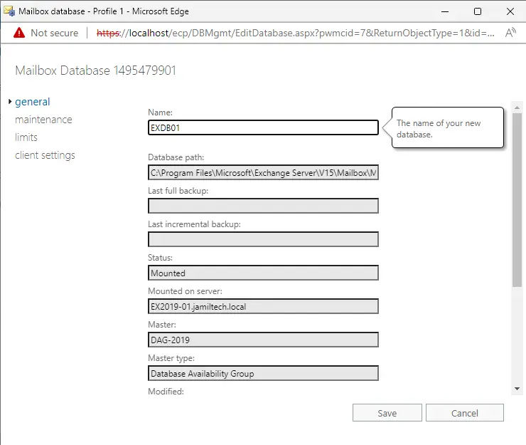 Rename exchange database