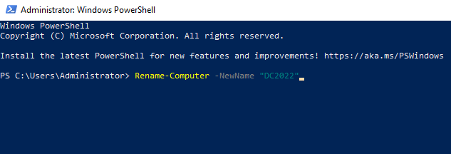 Rename server PowerShell command