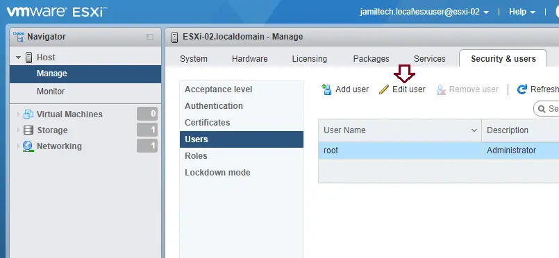 Reset ESXi root password