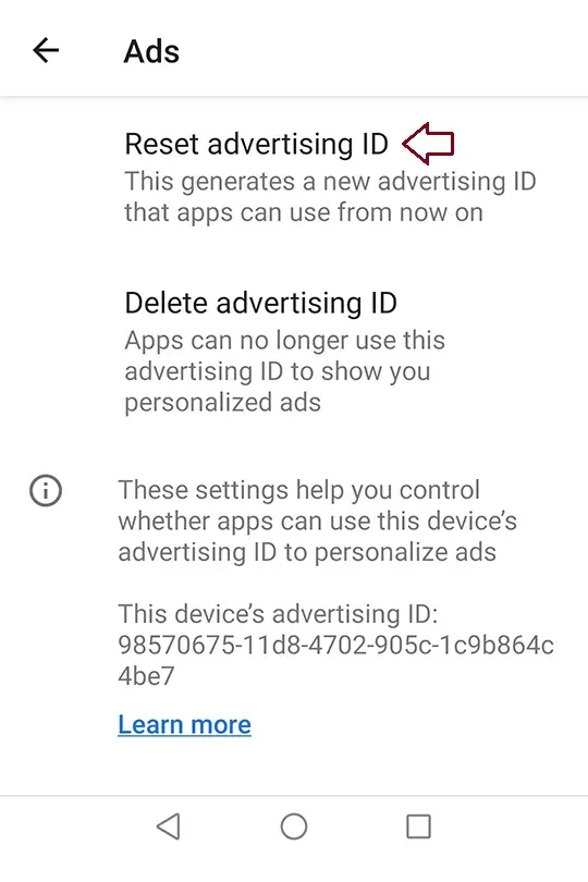 Reset advertising ID Android