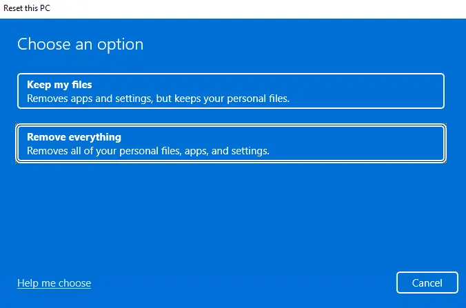 Reset this pc remove everything