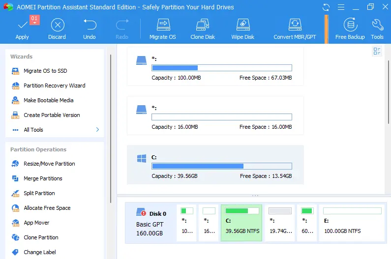 Resize partition AOMEI apply