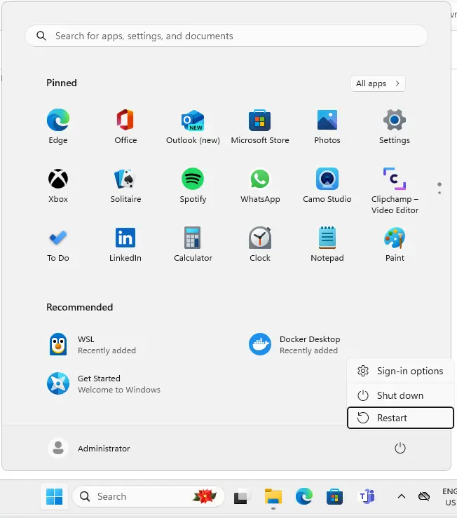 Restart windows 11 system