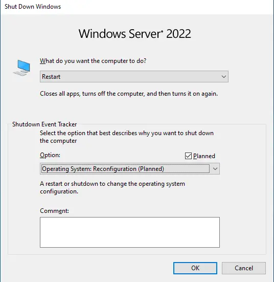 Restart windows server 2022