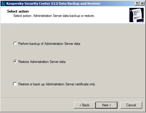 Restore Kaspersky Security Center data