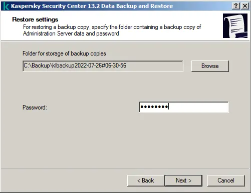Restore Kaspersky Security Center