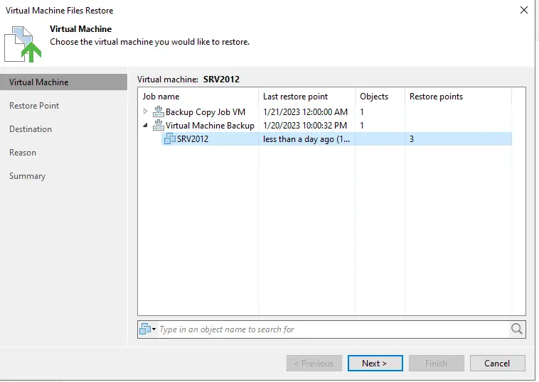 Restore Veeam virtual machine files