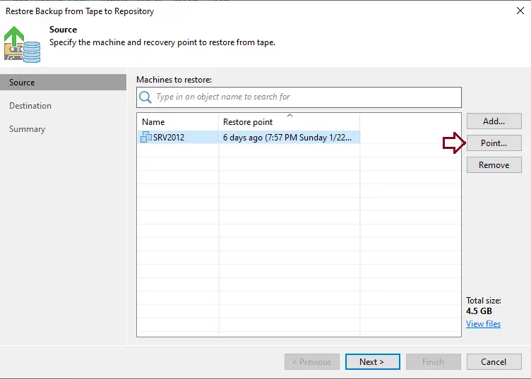 Restore backup from tape to repository