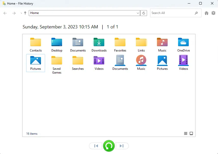 Restore files Windows file history