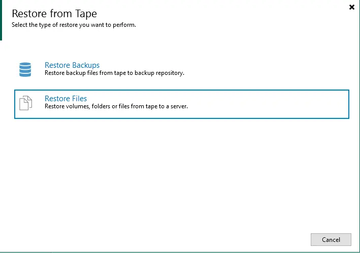 Restore files from tape Veeam