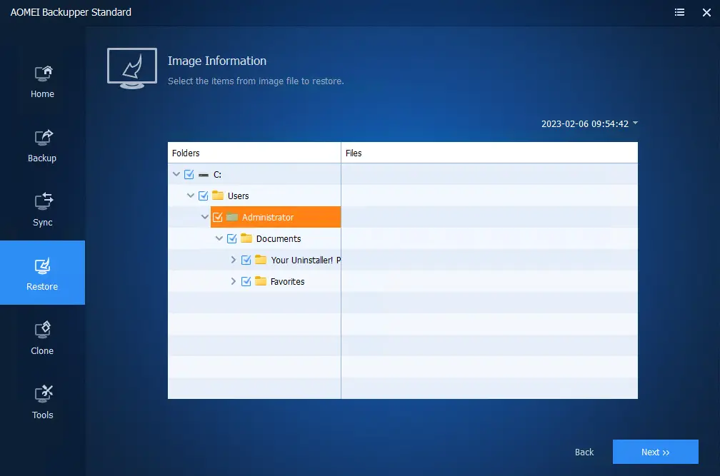 Restore files using AOMEI backupper