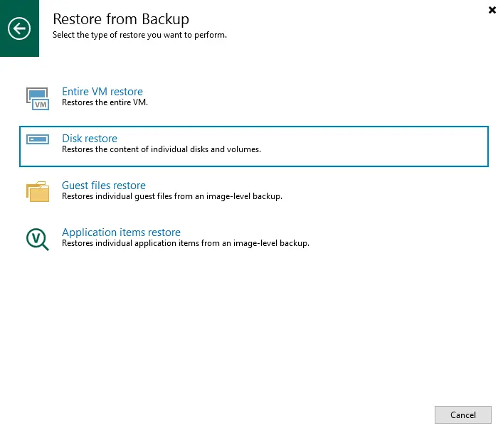 Restore from backup Veeam