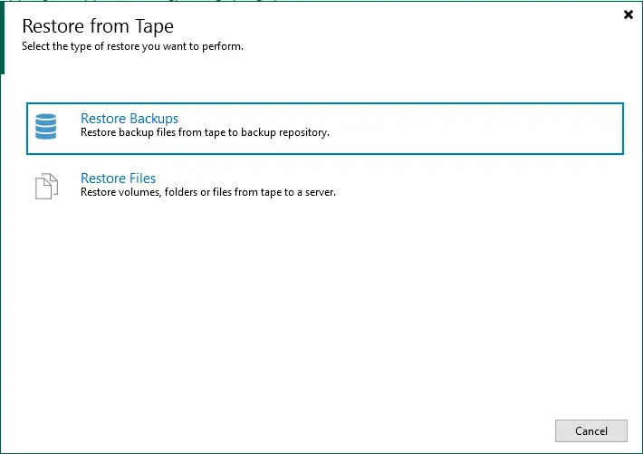 Restore from tape Veeam