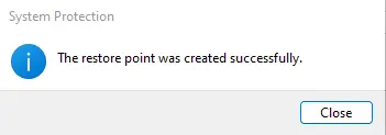 Restore point created successfully