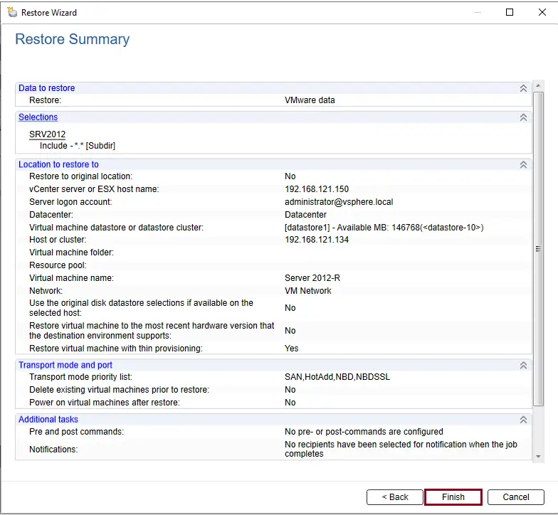 Restore summary backup exec